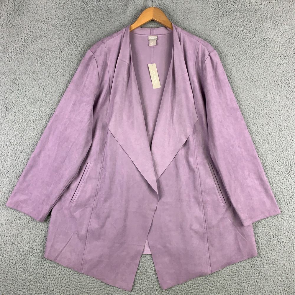 NWT Chico's Draped‎ Jacket Size 4 XXL Lilac Fog Faux Suede Open Front Waterfall